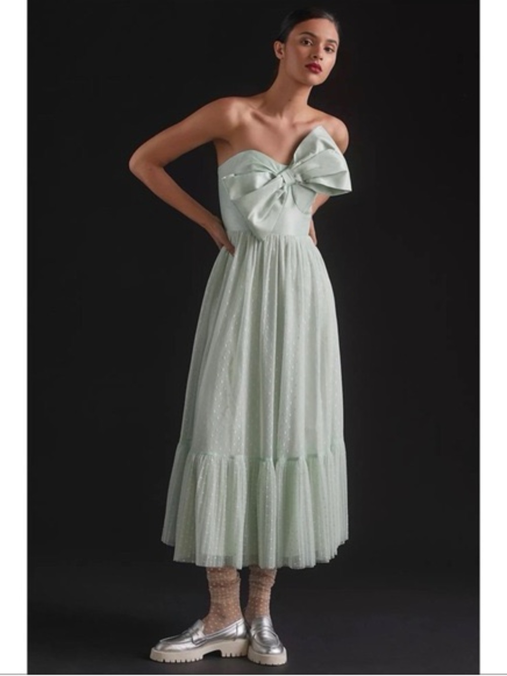 NWT Hutch Anthropologie Tulle Bow-Tie Midi Dress Pistachio Green Size 12